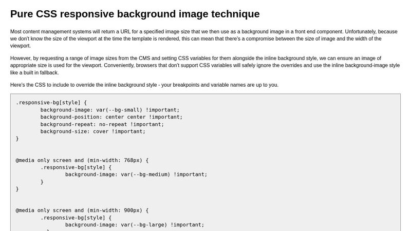 Pure CSS responsive background image technique