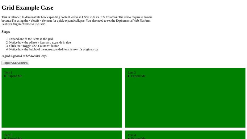 2 Column Grid Layout with Expanding Items