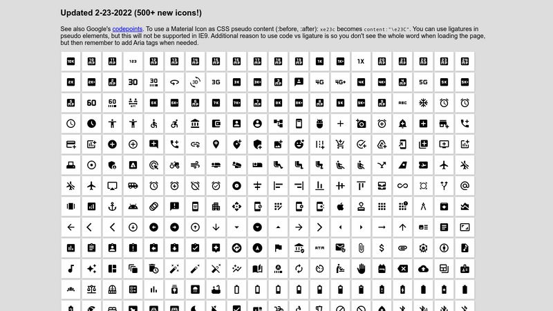 Material Icons codes