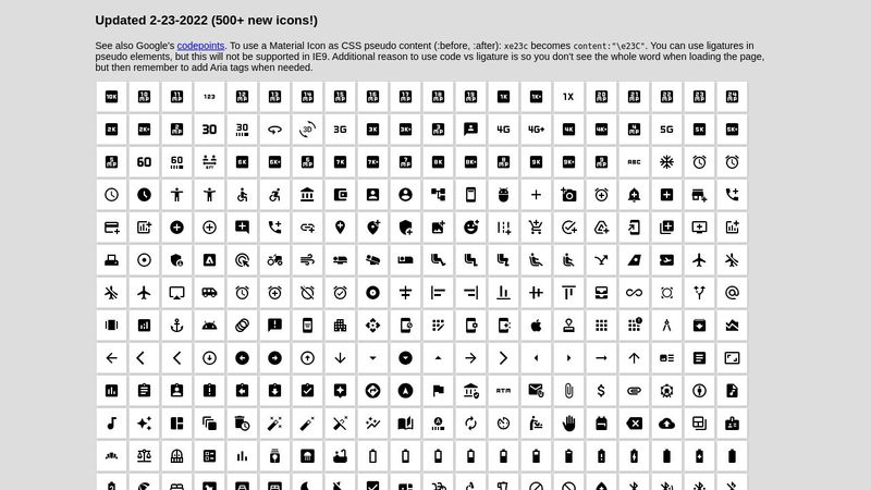 Material Icons codes