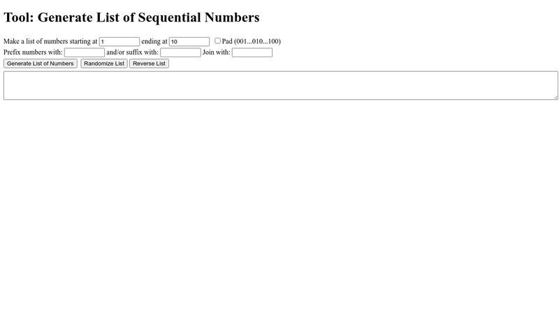 Generate List Of Sequential Numbers