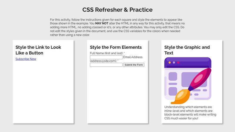CSS Refresher and Practice - Mini Activity - STARTER - FORK