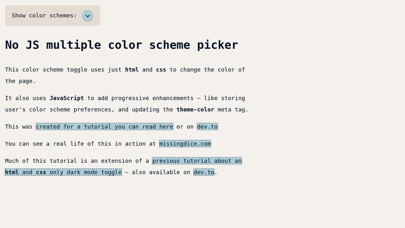 HTML and CSS only color scheme picker (works without JavaScript)