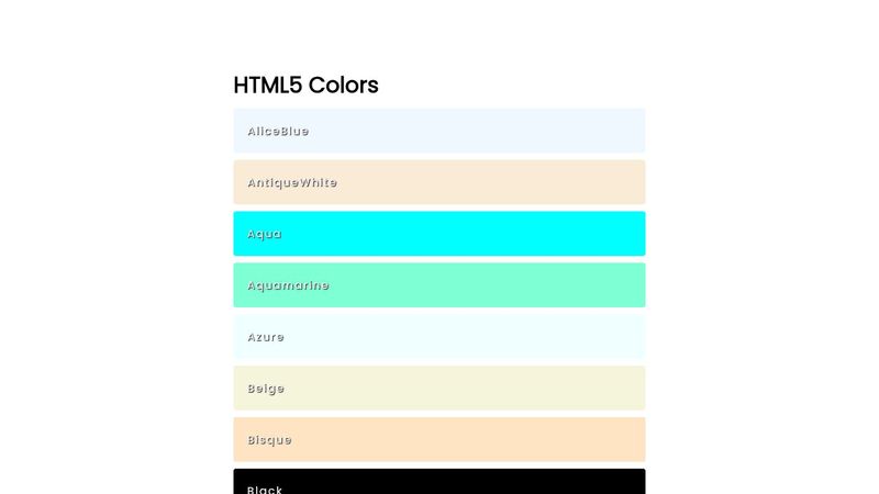 HTML5 Colors List