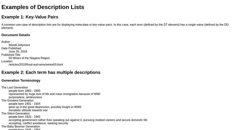 Description List Examples