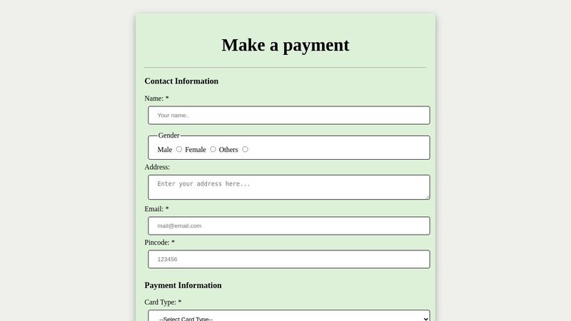 Payment Page Using HTML & CSS