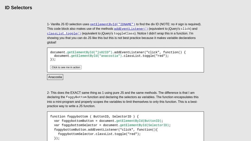 Event Listener Reference- ID Selectors