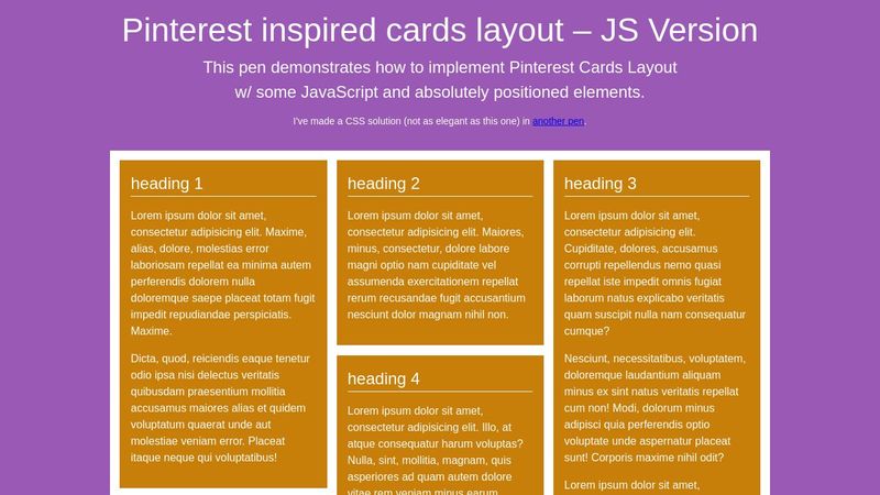 Pinterest cards layout – JS version