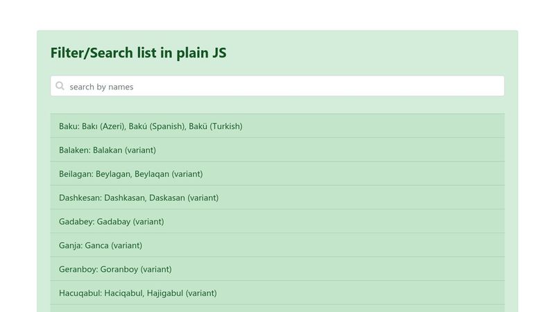 Filter/Search list in plain JS