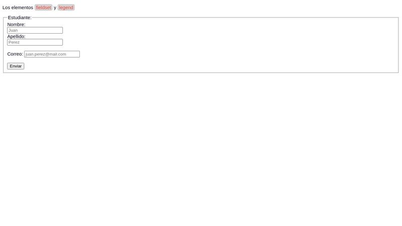 HTML Form Fieldset Legend Elements