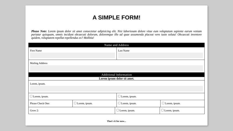 Paper form (PDF like) using Flexbox