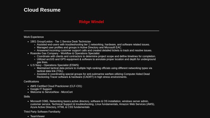 Cloud Resume Challenge HTML
