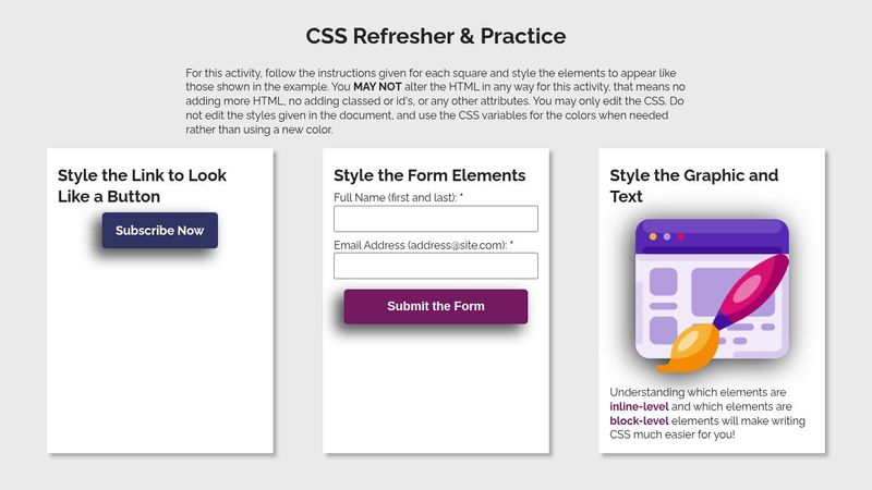 CSS Refresher and Practice - Mini Activity - STARTER - FORK