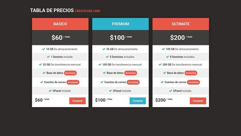 Pricing Table | Tabla de Precios