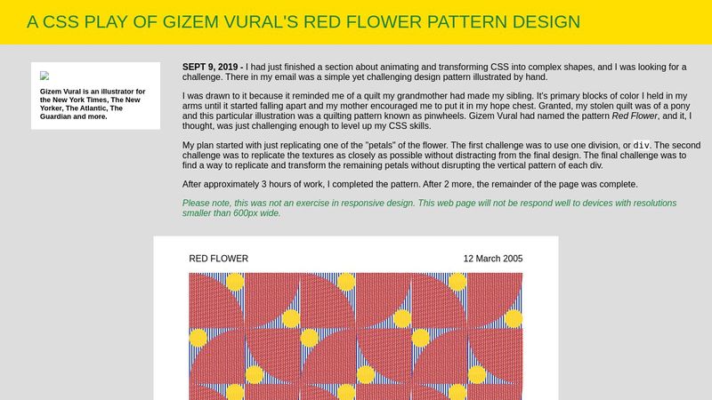 CSS Flower Design Inspired By Gizem Vural's Red Flower Pattern Design
