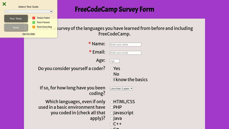 FreeCodeCamp Survey Form