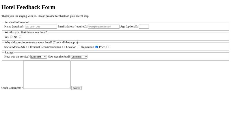 Hotel Feedback Form