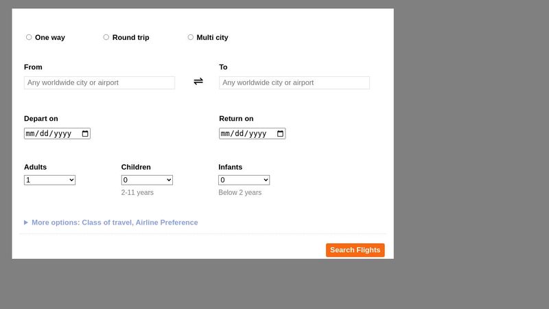 Flight booking form (HTML+CSS)