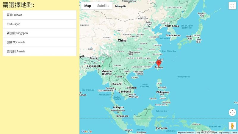 # Bootstrap & Javascript: select country and show on Google Map