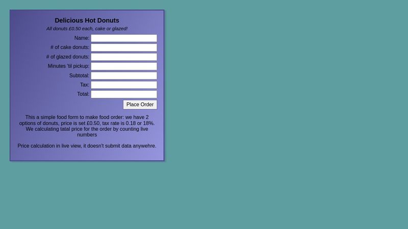 Food order calculation form js