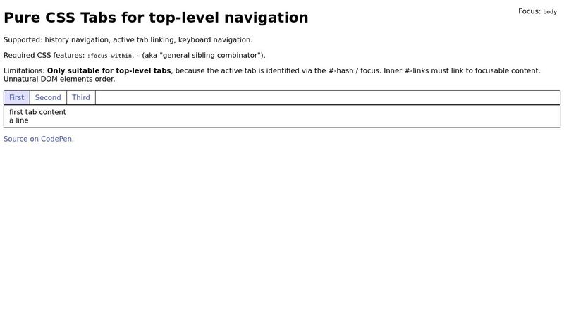 Pure CSS tabs for top-level navigation