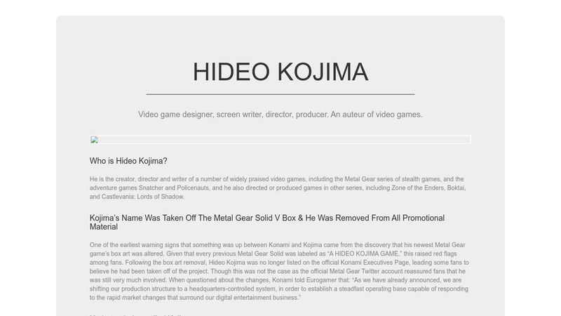 Hideo Kojima Tribute Page