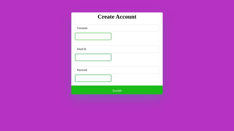 Account Form Using HTML, CSS