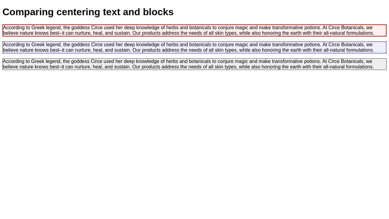 M17 Centering text vs. centering blocks begin