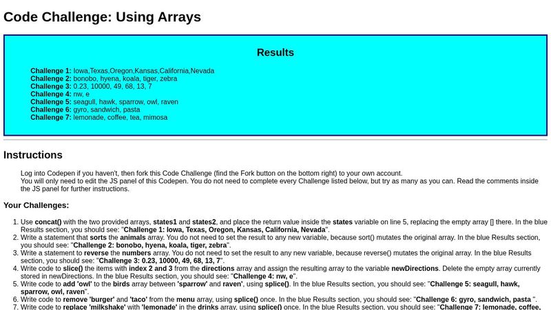Code Challenge: Arrays Practice