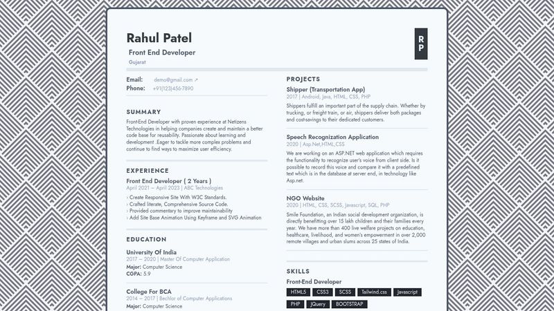 Resume Using CSS (tailwind)