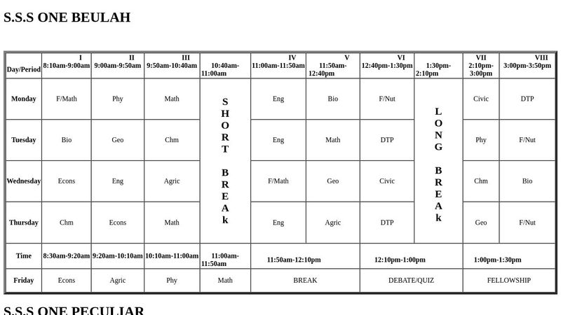 SSS Timetable