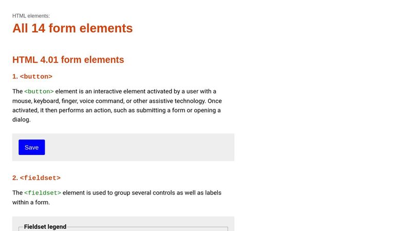HTML elements: all 14 form elements