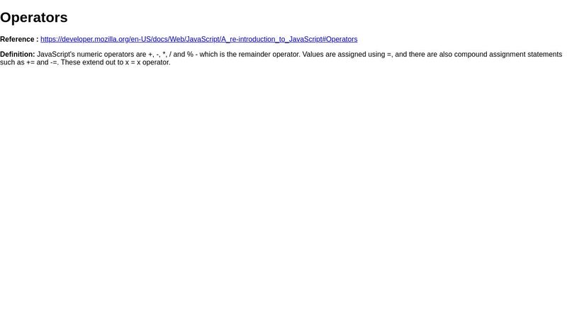 Javascript Vocabulary : Operators