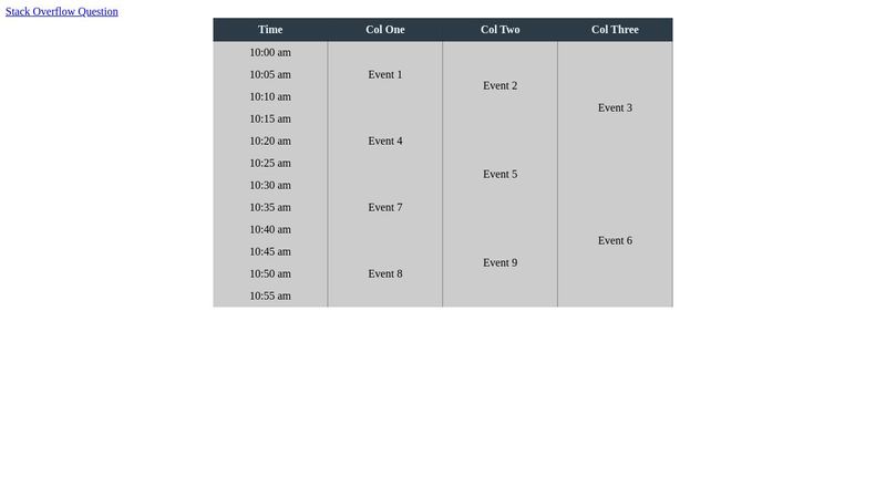 Simple Schedule Table Using CSS and HTML