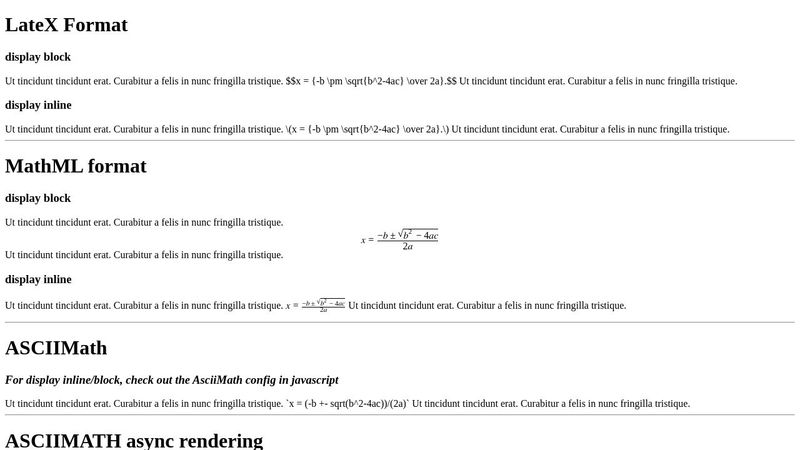 Quadratic formula with MathJax