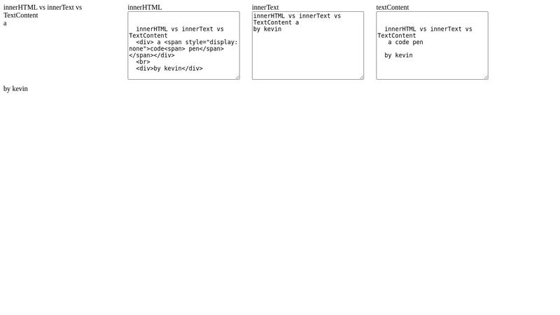 innerHTML vs innerText vs TextContent