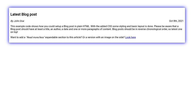 Article setup for a Blog in HTML