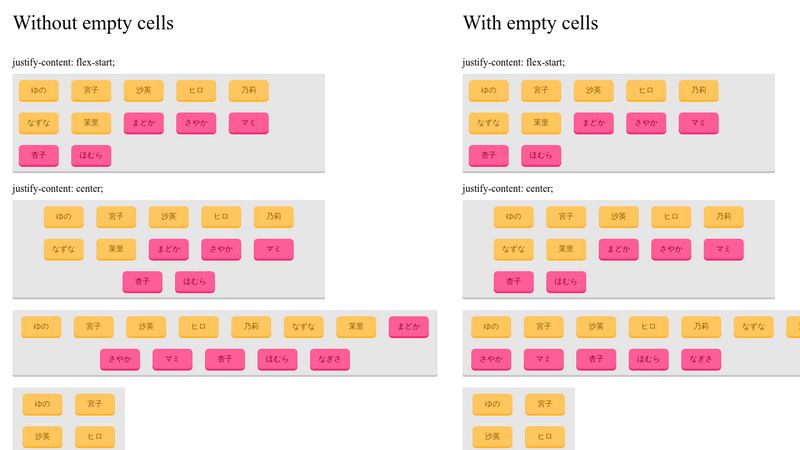 Flexbox justify content center AND align left last row