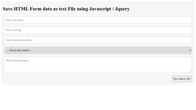 Save HTML Form data as text File using Javascript / Jquery