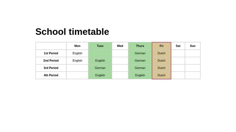 School timetable (only html)