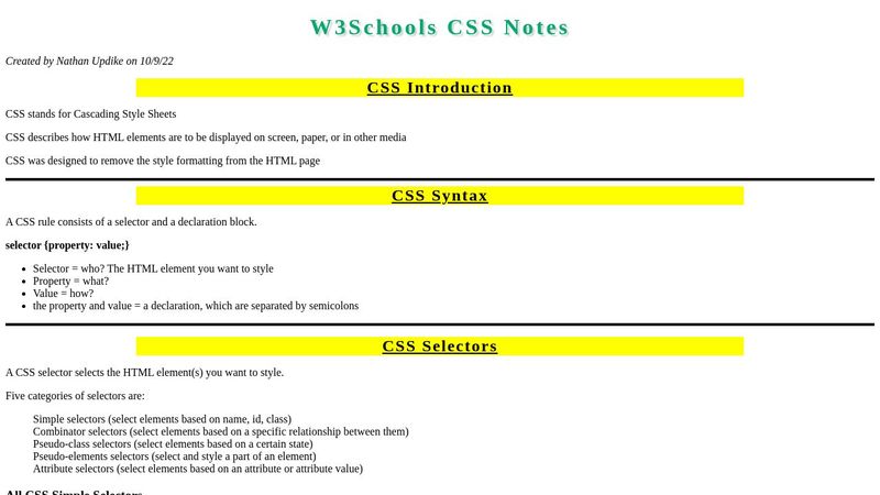 W3Schools CSS Notes