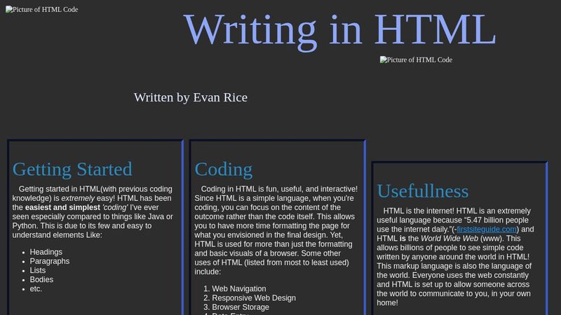 Writing in HTML Article