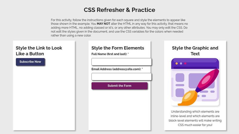 CSS Refresher and Practice - Mini Activity - STARTER - FORK