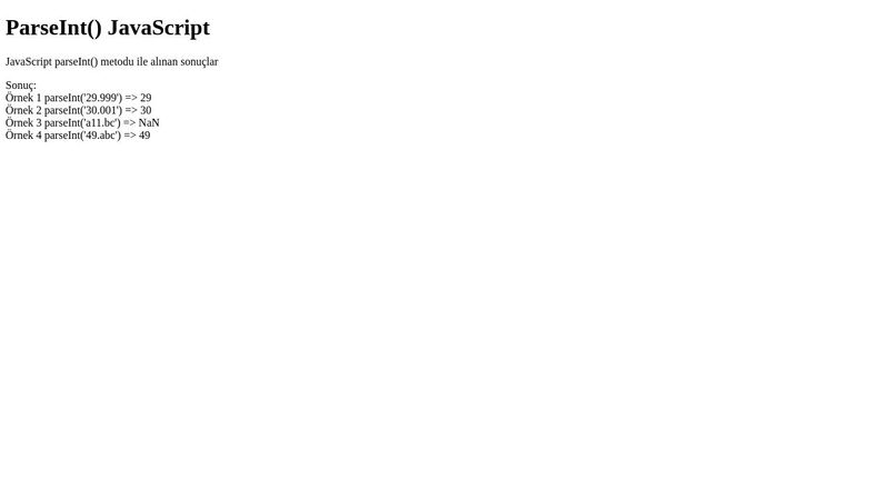 JavaScript parseInt() Method - JavaScript parseInt() ile sayıları tam ...