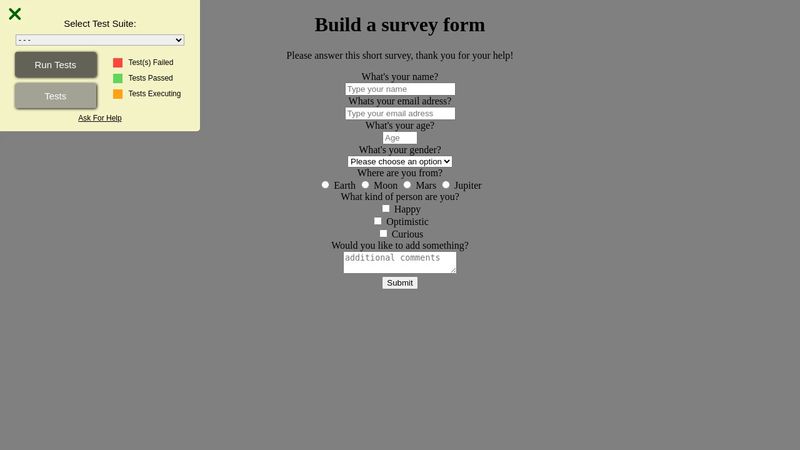 Build a survey form: HTML CSS cas pratique 2