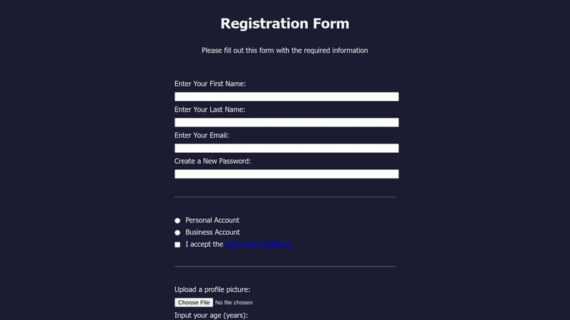 html / css registration form