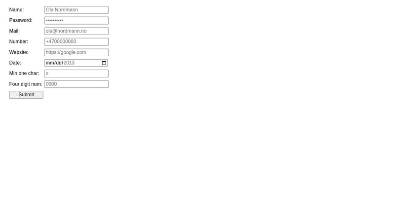 Validating form using html5 patterns and input types
