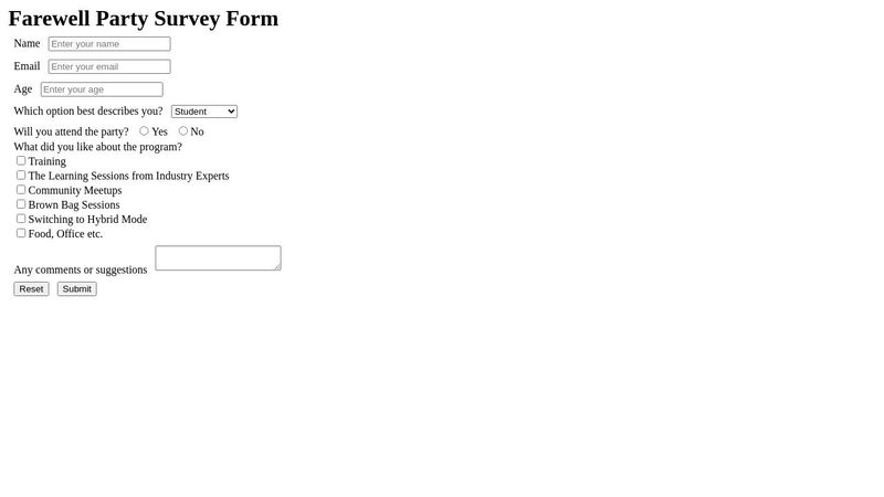 Survey Form HTML