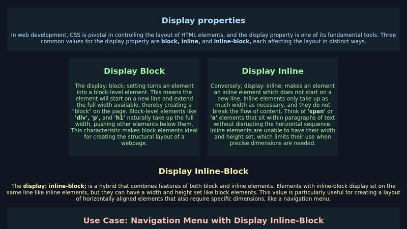 CSS display properties