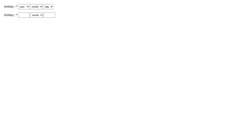 Choose Date of Birth using 3 select boxes